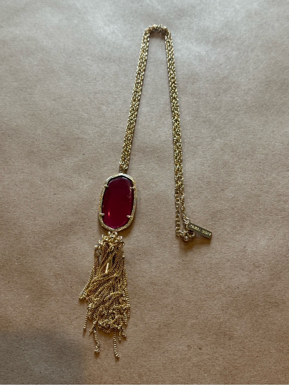 Kendra Scott Gold with Magenta Stone Rayne Tassel Necklace